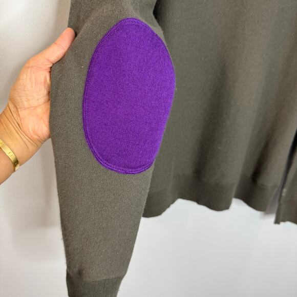 ATM Mercerized Wool Cashmere Sweater Men Elbow Patch Grey Preppy Sz M - Picture 9 of 12